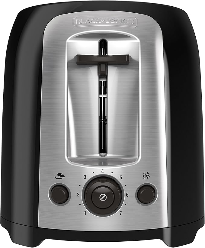 BLACK+DECKER 2-Slice Toaster, TR1278BD, Extra Wide Slots, 7 Shade Settings, 850 Watts, Frozen and Bagel Buttons