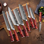 SENKEN 16-Piece Natural Acacia Wood Kitchen Knife Block Set - Japanese Chef's Knife Set with Laser Damascus Pattern, Includes Steak Knives, Kitchen Shears, Santoku, Cleaver & More (Red Resin Handles)