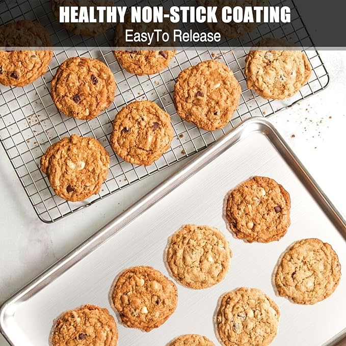 Baking Sheet Cookie Sheet Set of 2, Umite Chef Stainless Steel Baking Pans Tray Professional 10.39x8.07x1inch, Non Toxic & Healthy, Mirror Finish & Rust Free, Easy Clean & Dishwasher Safe