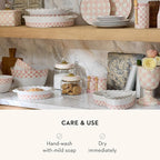 MACKENZIE-CHILDS Ceramic Farmhouse Canister, Kitchen Storage Container with Lid, Pink-and-White Rosy Check
