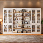 70.8" Tall Farmhouse Bookshelf with Glass Doors, Modular Bookcase with 6-Tier Adjustable Shelves, Large Storage Cabinet for Kitchen, Living Room, White, Set of 4