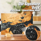 SENKEN "Black Tsunami" Extra Large Magnetic Knife Block - Holds Up to 16 Knives - Knife Block without Knives, Universal Knife Holder, Beautiful Dark Resin & Natural Wood Blend (Black Resin)