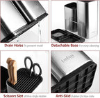 Knife Holder and Utensil Holder - Stainless-Steel Modern Rectangular Design Universal Knife Block and Kitchen Utensils Organizer for Counter-top