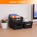 Plastic Storage Baskets With Lid, Storage Bins for Organizing, Stackable Decorative Containers for Shelves Drawers Desktop Closet Playroom Classroom Office, 6 Pack-Black