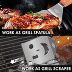 Heavy Duty BBQ Grill Tongs and Spatula for Outdoor Grill, 17” Long 5-in-1 Grill Spatula Comes with an 16” Long Locking Kitch Tongs, Best BBQ Gifts for Barbecue Grilling Master