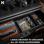 Premium Pocket Knife Display Case for 10 Knives - Wooden Knife Organizer, Storage & Holder with Unique Pillars, Hinged Cover, Drawer - Knife Collection Box - Handcrafted for Men