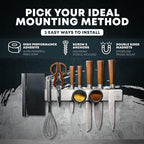 16" Magnetic Knife Holder for Refrigerator with 2x Storage - Safe, Patented Storage Design - Stainless Steel Double Sided Magnetic Kitchen Knife Holder for Fridge - Magnet Strip Utensil Organizer
