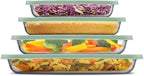 JoyJolt 8-Piece Borosilicate Glass Oven Dishes with Sage Green Lids, Rectangle Deep Glass Baking Dish Set, Baking Pans for Lasagna Casserole Cake, Bakeware Set, Freezer to Oven Tray to Dishwasher