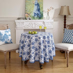 patdrea Designer Vintage French Round Table Cloth,Linen Durable Blue Paisley Pattern Tablecloth,Decoration Floral Cover for Kitchen Dining Christmas,Thanksgiving,Diameter 67"-Lantang a