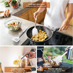 HOTEC Heat Resistant Silicone Kitchen Utensils, Cooking Utensil Set, Spatula Set, BPA Free, Kitchen Gadgets, Utensils Holder, Dishwasher Safe, 14pcs White