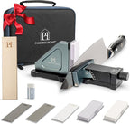 ORIGINAL ADJUSTABLE ROLLING KNIFE SHARPENER KIT: Adjustable Height, 30 Angle Options, 5 Removeable Whetstone Plates, Leather Strop with Travel Case - Kitchen Knife Sharpener