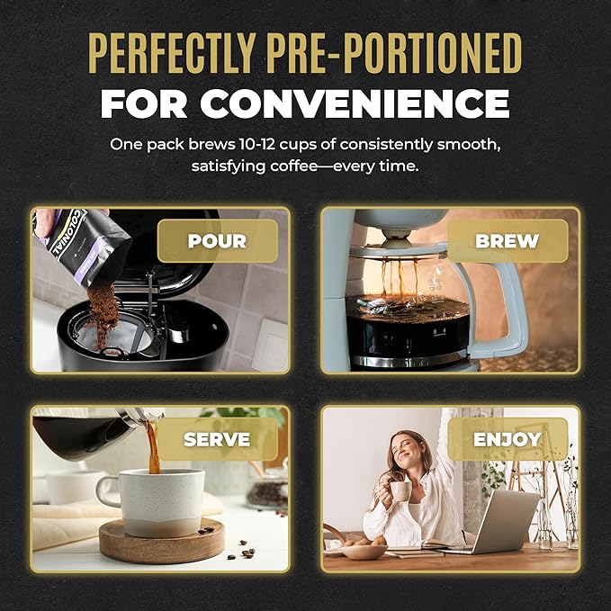 Colonial Coffee 12 Count Single Pot Coffee Packets – Signature Breakfast Blend, Medium Roast | Pre-Measured Frac Packs for 12 Cup Maker | Bulk Ground Gourmet Coffee for Home & Office