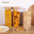73oz 3PCS Sqaure Spaghetti Pasta Storage Containers with Lids, Pantry Containers Tall Glass Tight Food Storage Jars with Lids for Penne, Macaroni, Lasagna, Fusilli, Cereal, Flour, Sugar, Oats