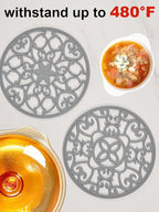 SMARTAKE 3 Set Silicone Trivet Mats, Multi-Use Carved Trivet Mat, Insulated Non-Slip Durable Kitchen Mats, Flexible Modern Kitchen Table Mat, for Hot Dishes, Pots, Dining Countertop, Grey, STM413H