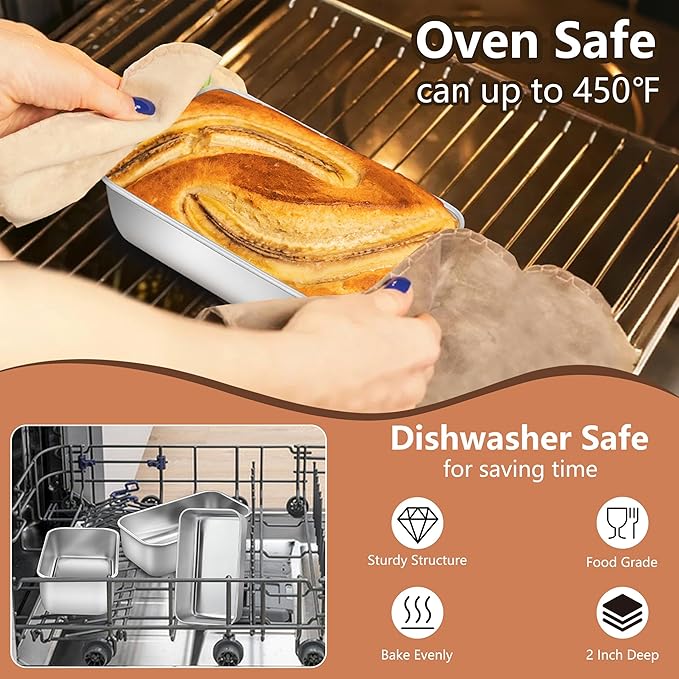 LIANYU 16 Pack Mini Loaf Pan for Baking Bread, 6.3 x 3.5 Inch Stainless Steel Small Bread Tin Loaf Pan for Homemade Meatloaf, Metal Loaf Baking Pan Mold for Banana Sourdough Sandwich, Dishwasher Safe