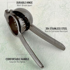 Zulay Kitchen Extra Large Lemon Squeezer Stainless Steel - Easy Squeeze Heavy Duty Lemon Juicer Hand Press - Ergonomic Citrus Squeezer & Fruit Juicer for Small Oranges, Lemons, & Limes - Black
