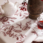 ISAENNE Designer Vintage Linen Rectangular Tablecloth,Red Floral Pattern Linen Stain Resistant Table Cloth,Decor Tablecloths for Dining Thanksgiving Kitchen Tea Party,55"*87"-Harmony