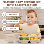 Silicone Baby Feeding Set, Baby Led Weaning Supplies, Baby Food Tableware Silicone Suction Plate, Bowl, Spoons, Fork, Waterproof Bib, Cup & Complementary Food Cake Mold, Baby Eating Utensils