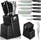 FULLHI 8pcs block Knife Set,chef's Knves Set with Block and Sharpener, Kitchen Knife Set,Multi-colour Handle, Gifts for Men Women