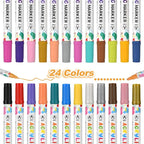 24 Colors Acrylic Paint Pens, Dual Tip Acrylic Paint Markers for Paper, Wood, Canvas, Stone, Rock Painting, Glass, Fabric, DIY, Ceramic, Art Supplies for Kids and Adults Drawing (Dot + Fine)