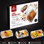 20" x 13" Large Serving Platters for Turkey, Cookie, Cupcakes, Gift Ready Melamine Serving Tray with Handles for Party Entertaining, Raised Dots & Matt Finish, Set of 2, Black