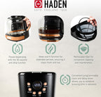 Haden Heritage 4 Slice Wide Slot Stainless Steel Toaster Bundled with 12 Cup Programmable Drip Coffee Maker Coffee Machine, Black & Copper