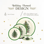 Spode Christmas Tree 5-Piece Place Setting - Festive Earthenware Tableware with Plates, Teacups, Saucers - Microwave, Dishwasher Safe - Christmas Dinnerware & Holiday Tableware