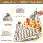 2 Pack Beeswax Bread Bags, Striped Linen Bento Bags, 14" Cotton Loaf Bag, Reusable Organic Food Storage, Sourdough Bag, Rustic Farmhouse Azuma Bukuro Origami Wrap for Baked Gifts (Navy Blue, 2)