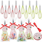 12 Sets 12 Inch Christmas Whisks Gifts DIY Fillable Christmas Tree Ornaments Xmas Colored Silicone Whisks for Cooking Heat Resistant Egg Beaters with Card Rope Bag for Candy Holder