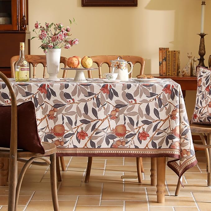 patdrea Designer Vintage Small Rectangle Tablecloth,Linen Pomegranates and Leaves Pattern Tablecloths,Fall Table Cover Cloth Decor for Kitchen Dining Christmas,Thanksgiving,55"x71"-Tehran a