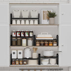 Expandable Shelf for Cabinet Organizer Adjustable Stackable Spice Rack at Kitchen and Bathroom More, Counter Countertop Cupboard Organization Pantry Storage(LARGE/2PACKS/BLACK)