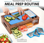 Acacia Cutting Board with Containers & Lids - Board Meal Prep System w 4 Graters, 2 Plastic Chopping Board for Meat, Juice Grooves & More - Cutting Board Prep Station for Kitchen
