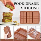 2 Pcs Chocolate Bar Mold Deep Dubai 0.85 Inch Stuffed Chocolate Molds Silicone Large Break Apart Silicone Molds (10 Snap + Pyramid）