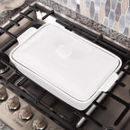 Stoneware Casserole Dish Bakeware Set with Lid, Covered Rectangular Dinnerware, Extra Large 4.23 Quart, 13 by 9 Inch, Bianco [White]