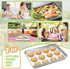 CEKEE Stainless Steel Baking Sheet Set of 2, Cookie Sheet for Baking Pan Tray, Toaster Oven Baking Pan Set, Rectangle Size 16 x 12 x 1 inch, Non Toxic, Mirror Finish & Rust Free, Dishwasher Safe