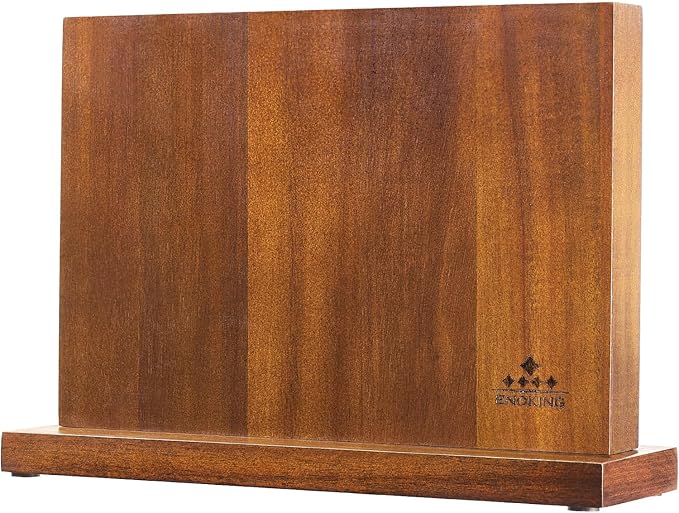 ENOKING Magnetic Knife Block 12.5 x 9 Inches, Double Side Magnetic Knife Holder Built in Three Powerful Magnets Strip, Acacia Wood Universal Knife Storage Organizer for Kitchen Counter