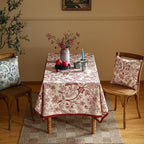 ISAENNE Designer French Linen Long Rectangle Tablecloth,Red Floral Washable Indoor Table Cloth,Durable Home Decor Tablecloths for Dining Thanksgiving Kitchen Party Christmas,63"*94"-Ruyi A