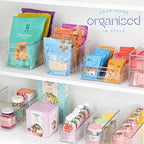 Plastic Food Storage 2 Pack Clear Container Bin with Handles for Organizing Kitchen, Pantry, Refrigerator, Freezer, Pantry, Cabinet, Closet, Bathroom. 10”x6”x5”