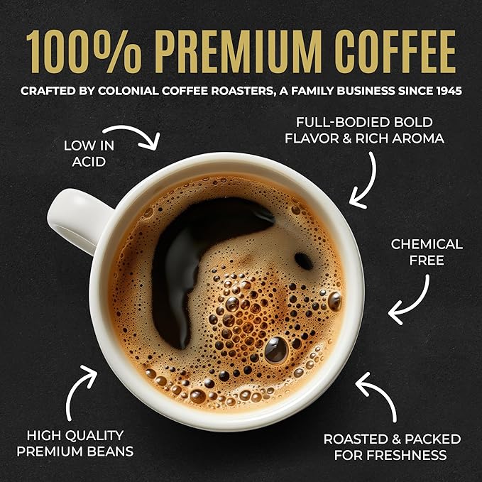 Colonial Coffee 12 Count Single Pot Coffee Packets – 100% Arabica Colombian, Medium Roast | Pre-Measured Frac Packs for 12 Cup Maker | Bulk Ground Gourmet Coffee for Home & Office