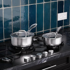 COOKER KING Sauce Pan Set, 1.5 QT & 2 QT Saucepan with Lid, Hybrid Ceramic Nonstick Saucepan, non stick Sauce pot, Stainless steel Cookware, Induction Compatible (PFAS/PFOA/PTFE Free)