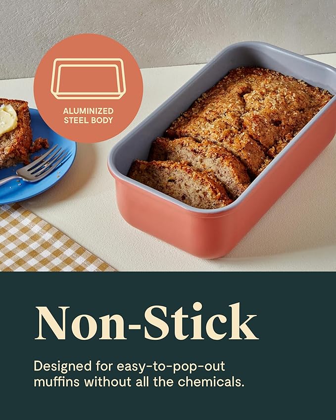 Caraway Non-Stick Ceramic 1 lb Loaf Pan Duo - Naturally Slick Ceramic Coating - Non-Toxic, PTFE & PFOA Free - Perfect for Pound Cakes, Breads, & More - White