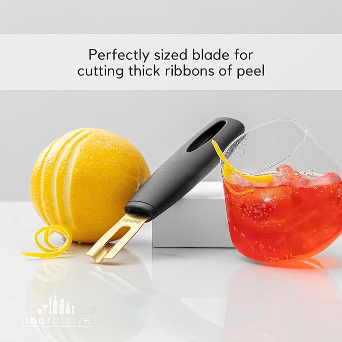 A Bar Above Premium Quality Channel Knife, Stainless Steel Bar Tool, Garnish for Cocktail Mixers, Lemon Zester, and Fruit Peeler, Professional Grade Bar Accessory, Gold