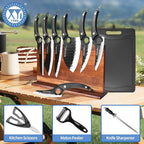 XYJ Authentic Since 1986,Kitchen Knife Block Set,High Carbon Steel Blades,Knives Set with Wooden Magnetic Knife Block,Sharpening Steel,Cutting Board,Cleaver Slicing Knife,Wood Handle