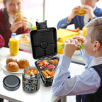 Bento Lunch Box Set With 10oz Soup Thermo, Leak-proof Lunch Containers with 4 Compartment, Kids Hot Thermo Food Jar/Insulation Lunch Bag, Food Containers for School (Black-Games)