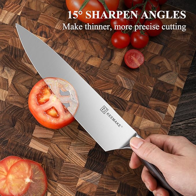 KEEMAKE Kitchen Knife Set of 4pcs - Sharp Kitchen Knives High Carbon Stainless Steel Blade, Chef Knife Set Pakkawood Handle Knives Set for Kitchen, w/Elegant Gift Box