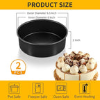P&P CHEF Non-stick Cake Pan Set of 2,6 Inch Round Baking Cake Pans Tins for Tier Smash Cakes, Non-Toxic & Solid, Stainless Steel Core & Leak-Proof, 2Pcs