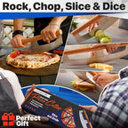 KitchenStar 14-Inch Pizza Cutter Rocker Blade - Razor Sharp Stainless Steel Slicer Knife, Stylish Beech Wood Handle, Protective Cover - Professional Pizza Oven Accessories, Silver