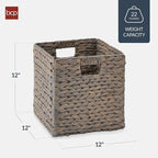 Best Choice Products 12x12in Pack of 5 Cube Storage Baskets, Water Hyacinth Multipurpose Collapsible Organizers, Handwoven Laundry Totes for Laundry, Living Room, Kids Room & Nursery - Gray