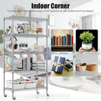 Himimi 5-Tier Storage Shelf Wire Shelving Unit on Wheels, Adjustable Heavy Duty Metal Shelves with Side Hooks, Steel Rack Organization for Kitchen Garage Basement, Silver