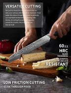 8” Bread Knife Serrated Kitchen Chef Knife- Damascus Steel & Resin Handle - Xuan Series (Sapphire Blue)